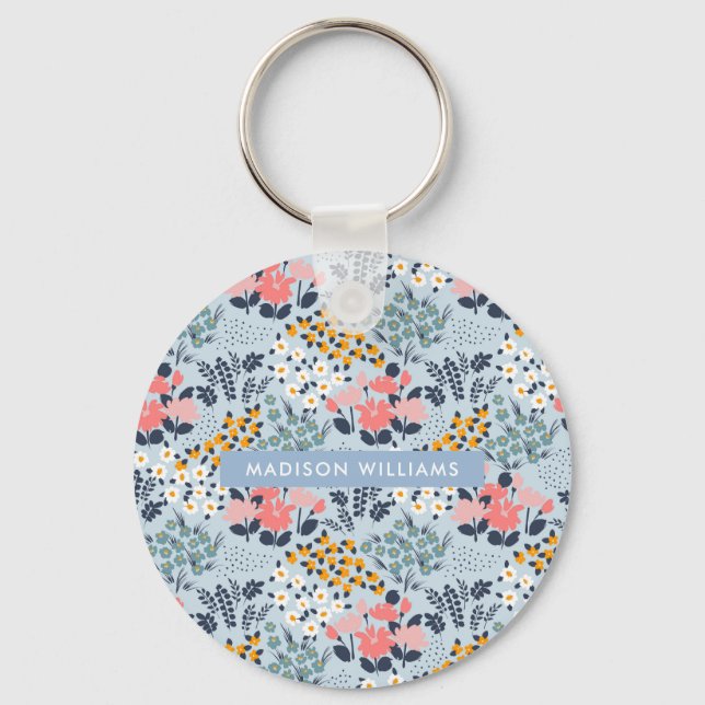 Monogramm-Blume Moderner Minimalistischer Schlüsse Schlüsselanhänger (Vorderseite)