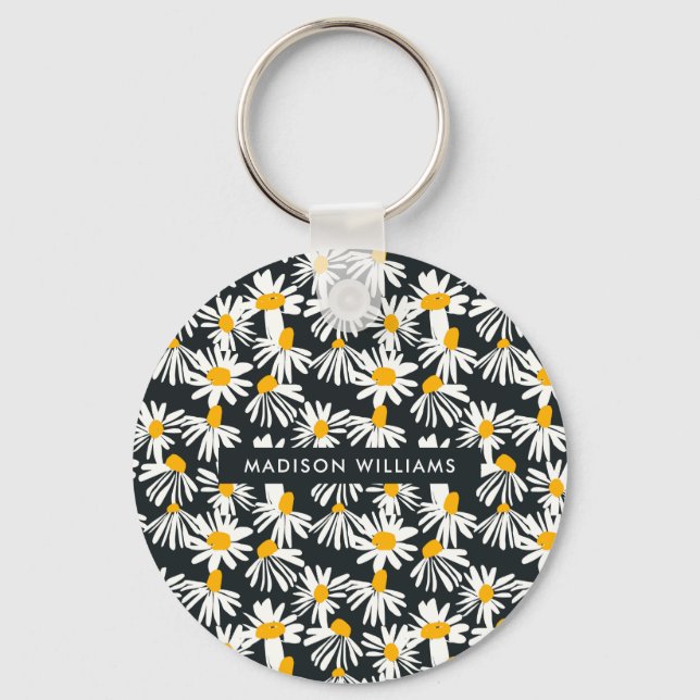 Monogramm-Blume Moderner Minimalistischer Schlüsse Schlüsselanhänger (Vorderseite)