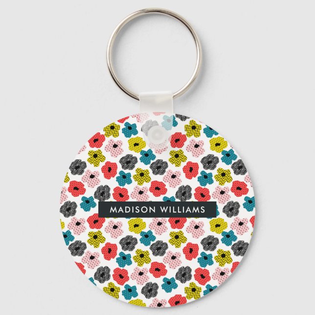 Monogramm-Blume Moderner Minimalistischer Schlüsse Schlüsselanhänger (Vorderseite)
