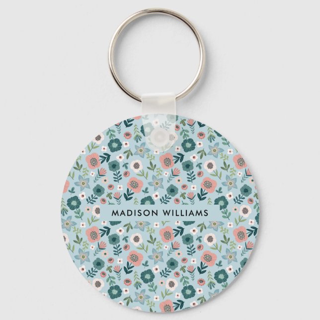 Monogramm-Blume Moderner Minimalistischer Schlüsse Schlüsselanhänger (Vorderseite)