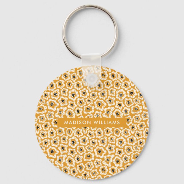 Monogramm-Blume Moderner Minimalistischer Schlüsse Schlüsselanhänger (Vorderseite)