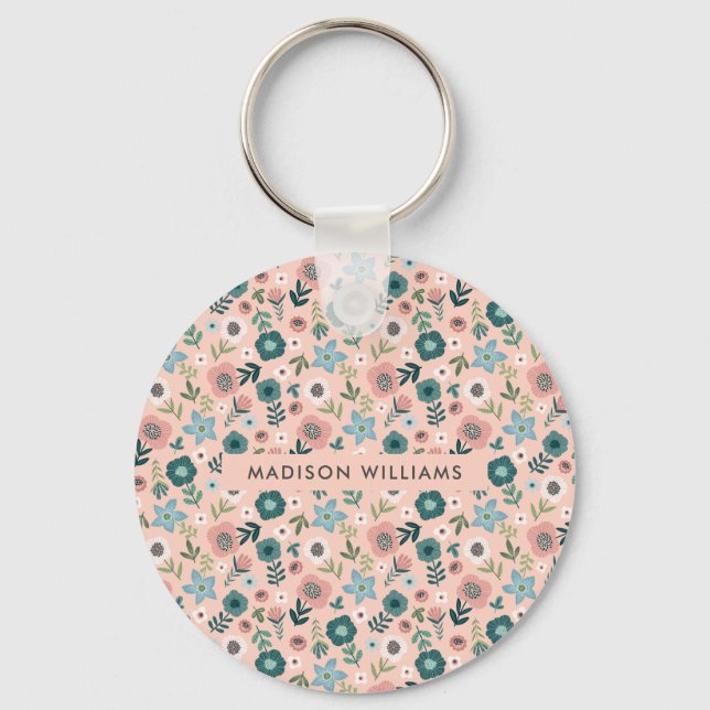 Monogramm-Blume Moderner Minimalistischer Schlüsse Schlüsselanhänger (Vorderseite)