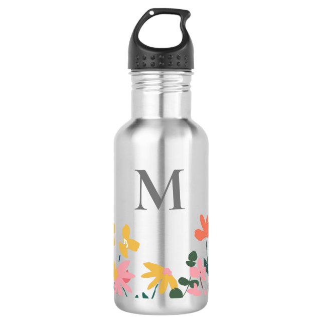 Monogramm-Blume Personalisiert Edelstahlflasche (Vorderseite)