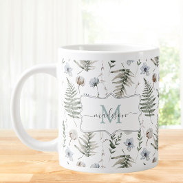 Monogramm Blume und Fern Blätter florale botanisch Jumbo-Tasse