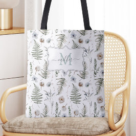 Monogramm Blume und Fern Blätter florale botanisch Tasche