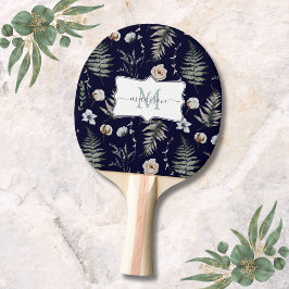 Monogramm Blume und Fern Blätter florale botanisch Tischtennis Schläger