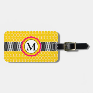 Monogramm-Blume und Honeycomb-Muster Personalisier Gepäckanhänger