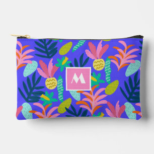 Monogramm Blumen Blau Schick Tropicales Muster  Zubehörtasche