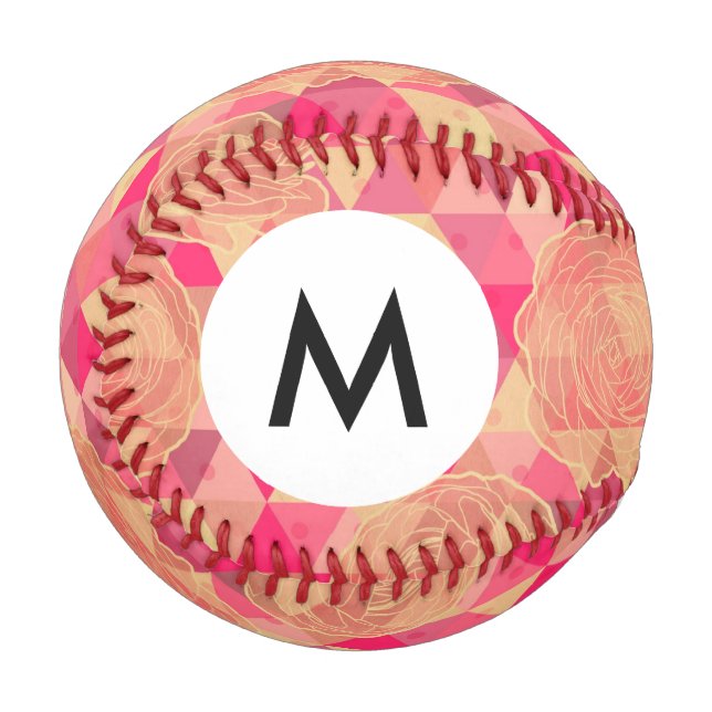 Monogramm-Blumen geometrisches Muster Baseball (Vorderseite Links)