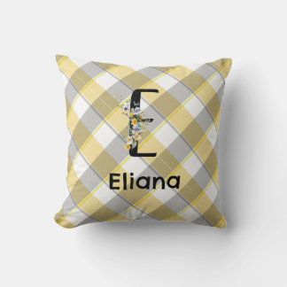 Monogramm-Blumen-Gingham blau grau  Kissen