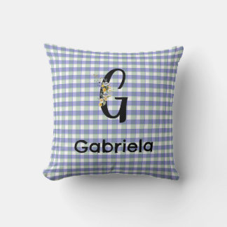 Monogramm-Blumen-Gingham-Blau-Grün-Muster Kissen