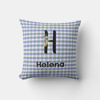 Monogramm-Blumen-Gingham-Blau-Grün-Muster Kissen
