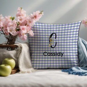 Monogramm-Blumen-Gingham blau-grünes Muster Kissen