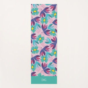 Monogramm Blumen hübsch grün rosa feminin Yoga Yogamatte