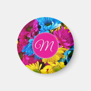 Monogramm-Blumen in Leuchtfarben Magnet
