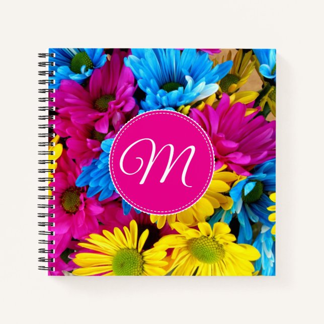 Monogramm-Blumen in Leuchtfarben Notizbuch (Vorderseite)