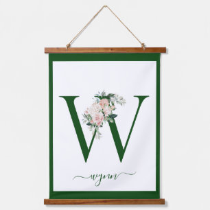 Monogramm-Blumen-Initial W Wandteppich Mit Holzrahmen