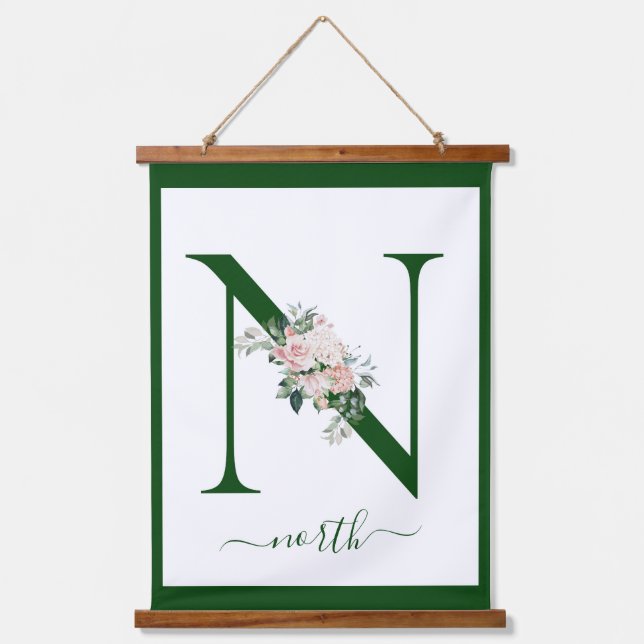 Monogramm-Blumen-Initiale N Wandteppich Mit Holzrahmen (Vorderseite)