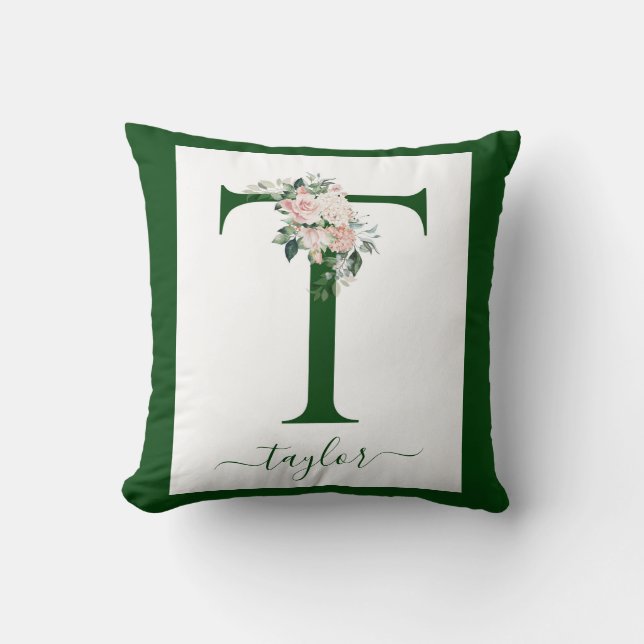 Monogramm-Blumen-Initiale T Kissen (Vorderseite)