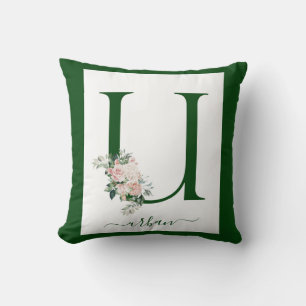 Monogramm-Blumen-Initiale U Kissen