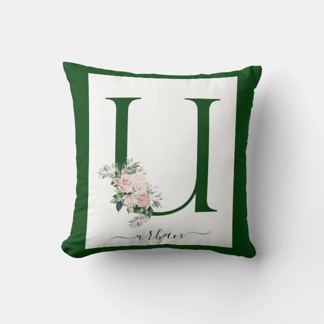Monogramm-Blumen-Initiale U Kissen (Vorderseite)