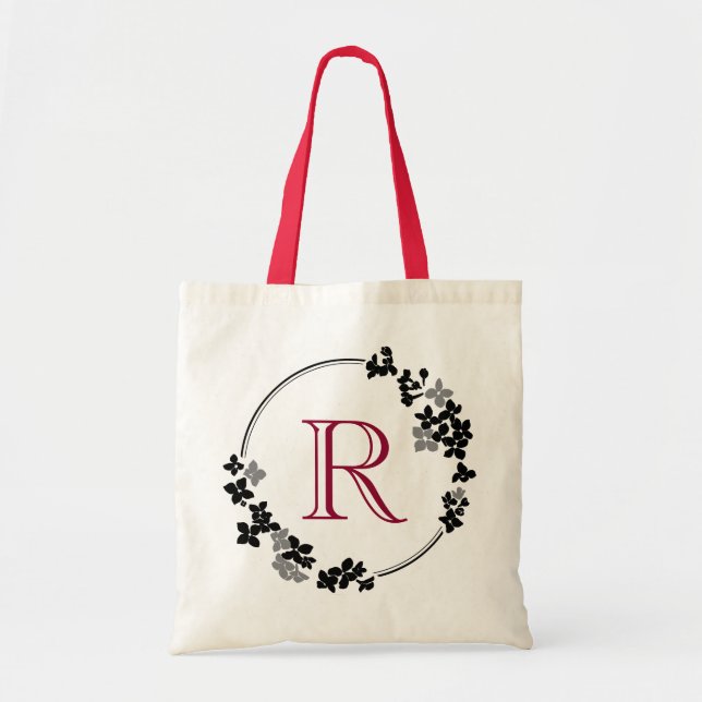 Monogramm-Blumen-Rahmen Tragetasche (Vorne)