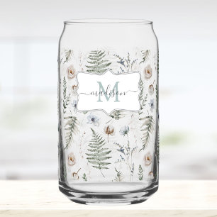 Monogramm-Blumen und Farnblätter Floral Botanisch Dosenglas