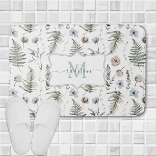 Monogramm-Blumen und Farnblätter Florale Botanik Badematte