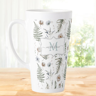 Monogramm-Blumen und Farnblätter Florale Botanik Milchtasse