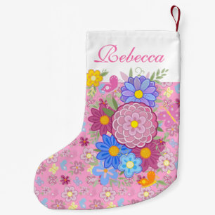 Monogramm Blumen und Schmetterling Blumenmuster ro Kleiner Weihnachtsstrumpf