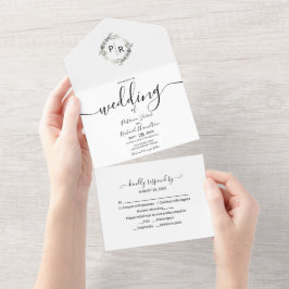 Monogramm-Blumenhochzeit in einer Einladung
