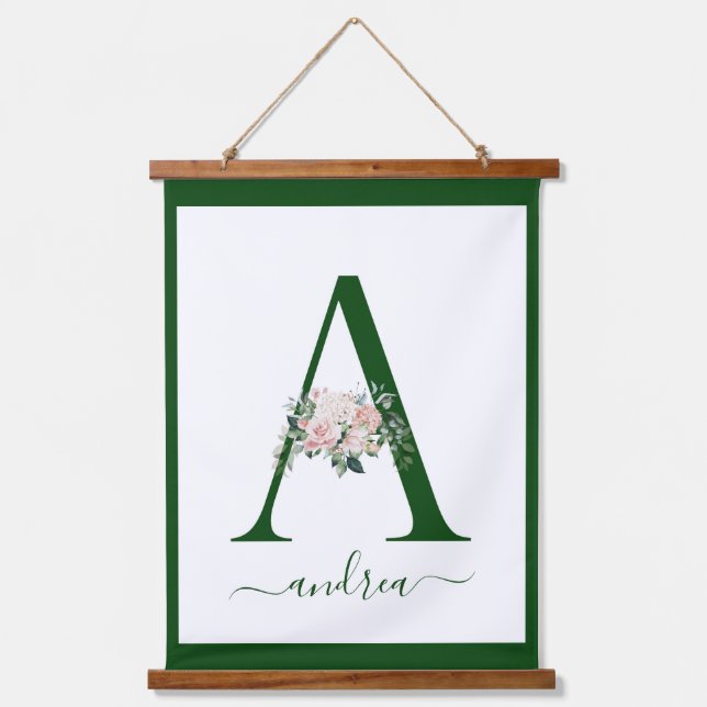 Monogramm Blumeninitiale A Wandteppich Mit Holzrahmen (Vorderseite)