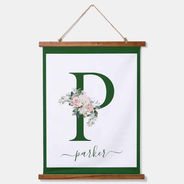 Monogramm Blumeninitiale P Wandteppich Mit Holzrahmen (Vorderseite)