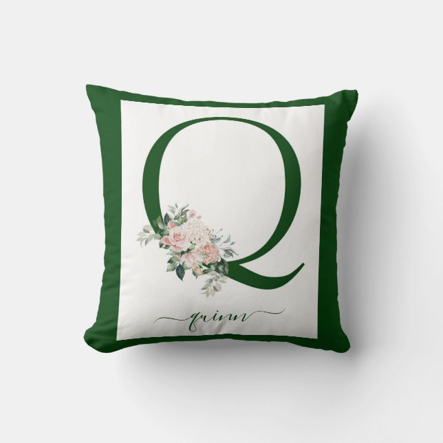 Monogramm Blumeninitiale Q Kissen (Vorderseite)