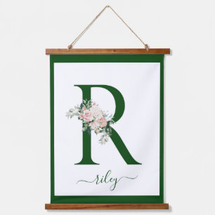 Monogramm Blumeninitiale R Wandteppich Mit Holzrahmen
