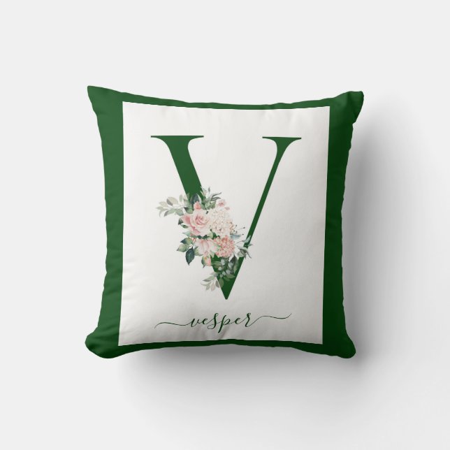 Monogramm Blumeninitiale V Kissen (Vorderseite)