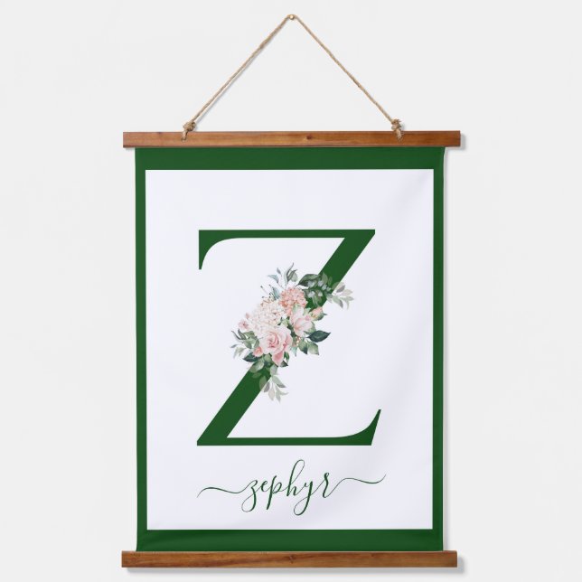 Monogramm Blumeninitiale Z Wandteppich Mit Holzrahmen (Vorderseite)