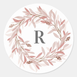 Monogramm-Blumenkranz-Aufkleber Runder Aufkleber