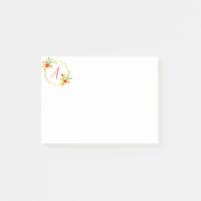 Monogramm-Blumenkranz Post-it Klebezettel (Vorderseite)
