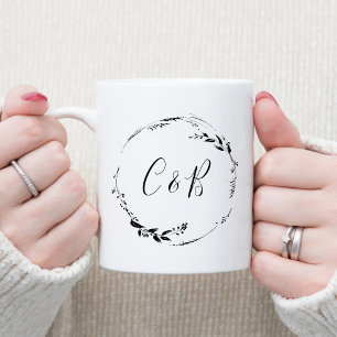 Monogramm-Blumenkranz Weiße Schrift Hochzeit Kaffeetasse