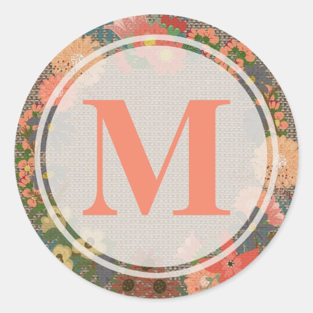 Monogramm, Blumenkraut, Rundkleber Runder Aufkleber (Vorderseite)