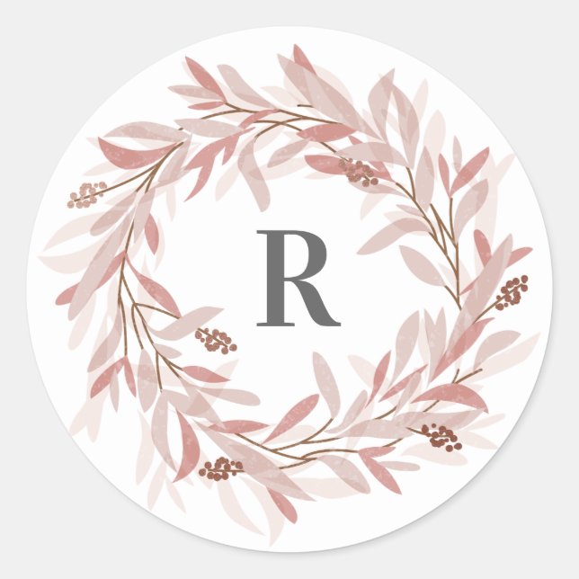 Monogramm Blumenkrautaufkleber Runder Aufkleber (Vorderseite)