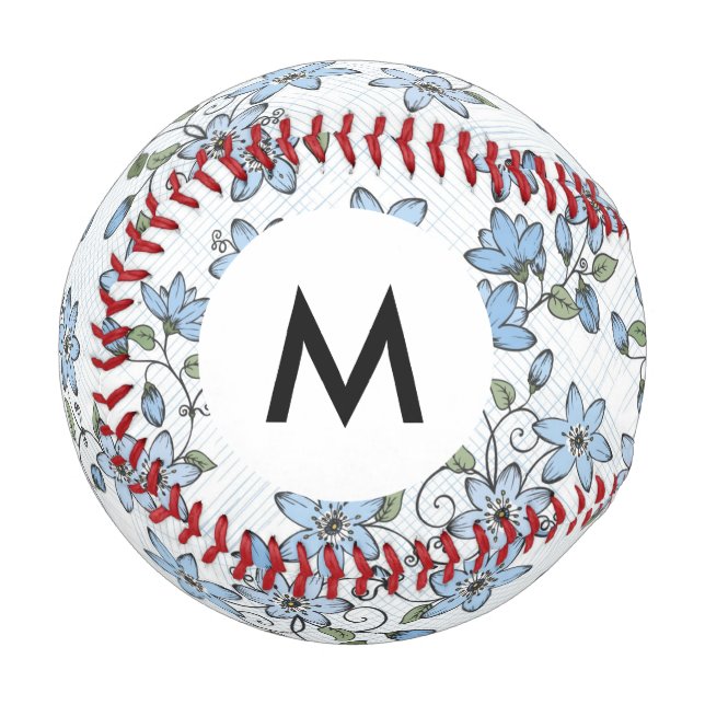 Monogramm Blumenmuster 2 3 Baseball (Vorderseite Links)