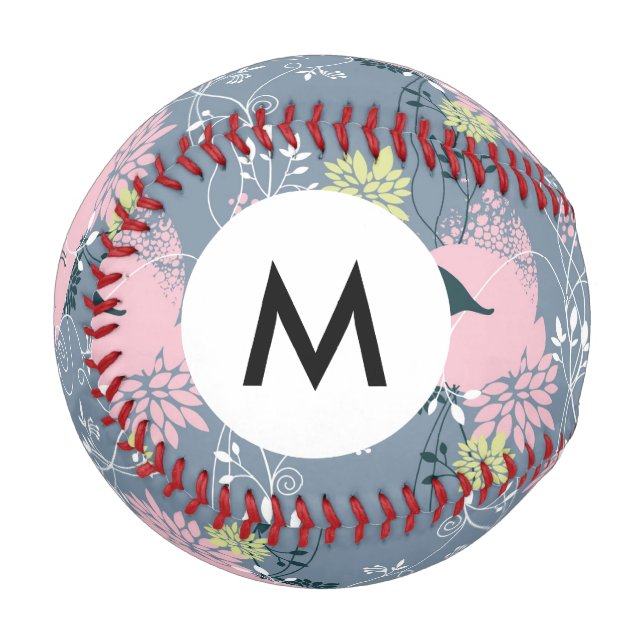 Monogramm Blumenmuster Baseball (Vorderseite Links)