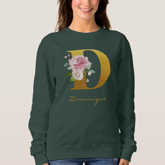 Monogramm Blumenmuster Faux Gold Name Initial Pers Sweatshirt (Vorderseite)