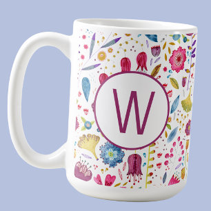 Monogramm Blumenmuster Kaffeetasse