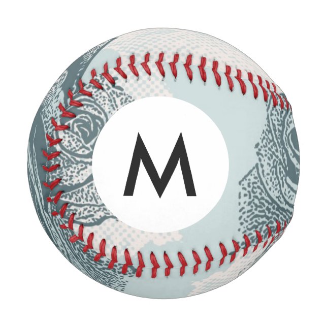 Monogramm Blumenmuster mit Rose Baseball (Vorderseite Links)