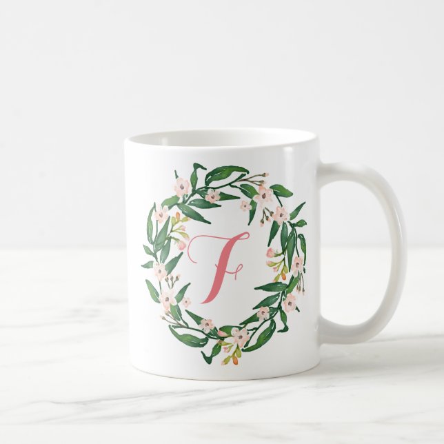 Monogramm Blumenreath, Geburtstag, Muttertag8 Kaffeetasse (Rechts)