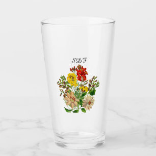 Monogramm-Blumenstrauß-Glas-Tasse Vintage Glas