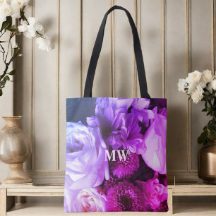 Monogramm Blumenstrauß rosa lila blau Foto Tasche